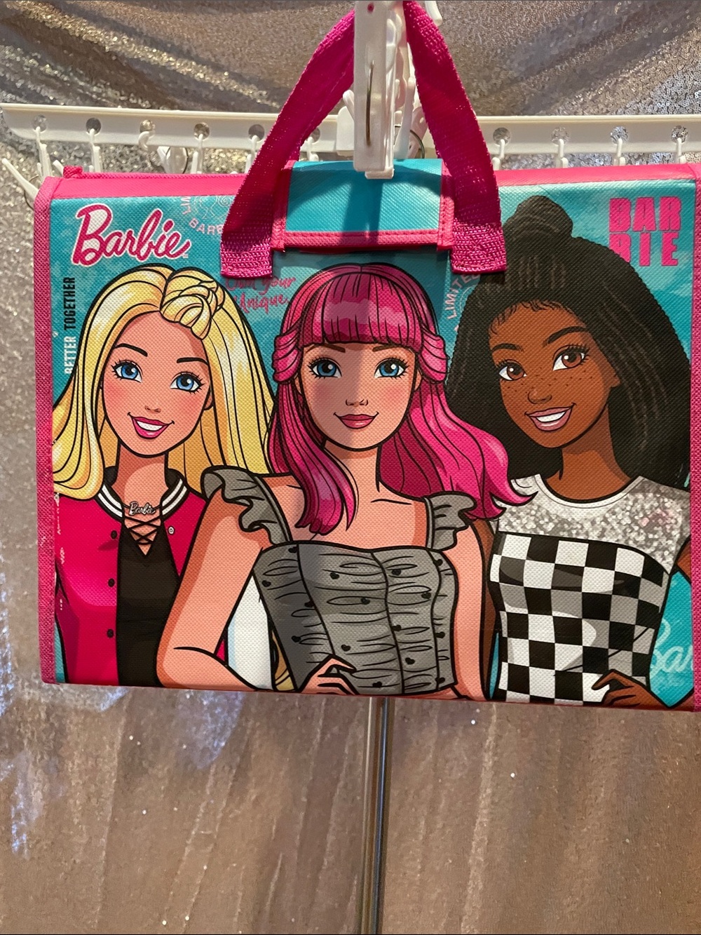 Barbie Pink & Teal Girls Tote with Graphic Barbie Trio